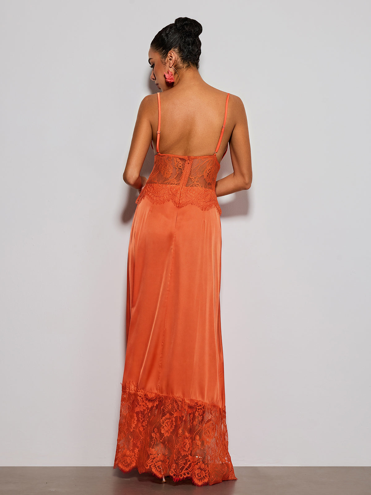 Erastes Spaghetti Lace Maxi Dress In Orange