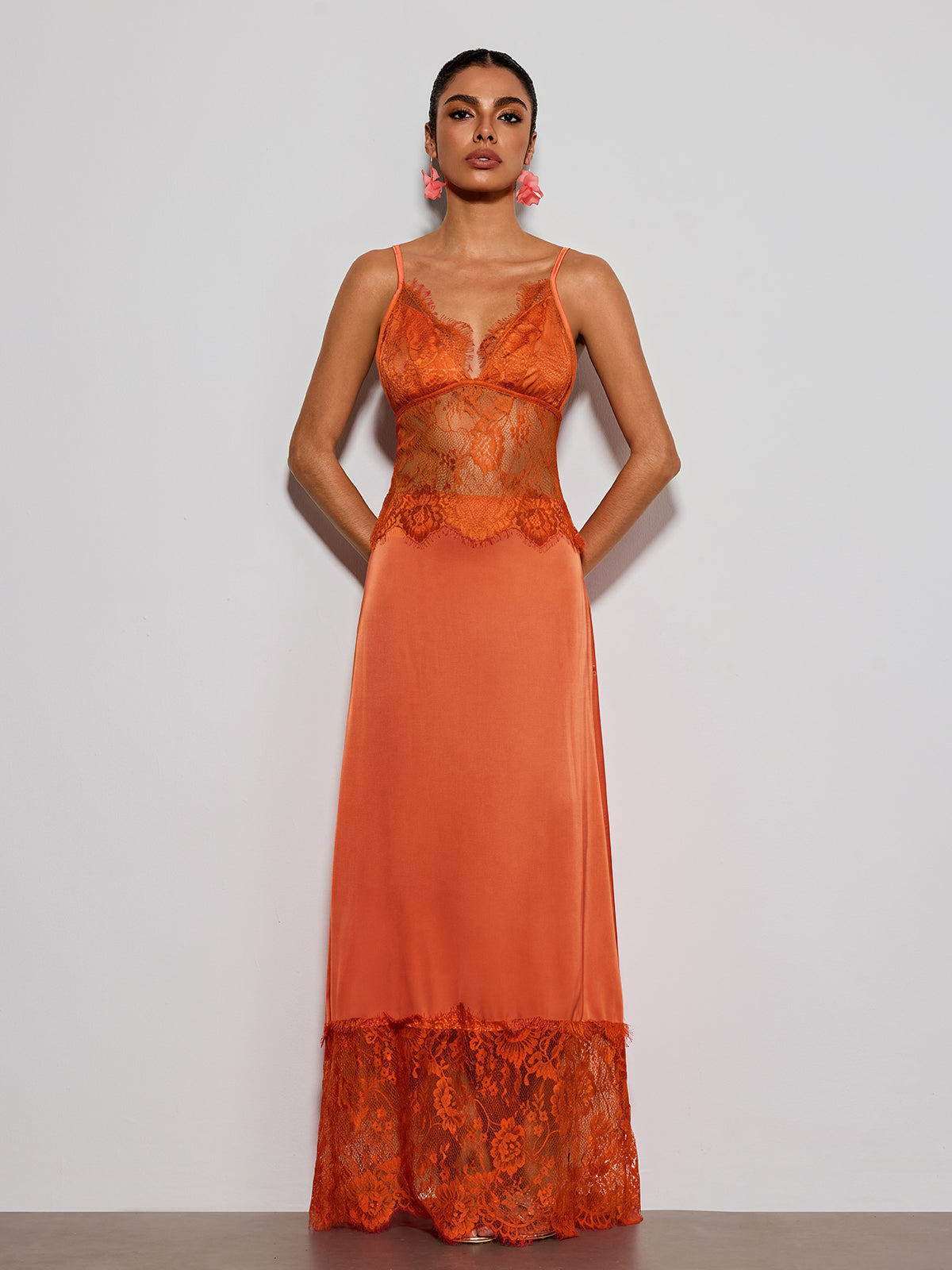 Erastes Spaghetti Lace Maxi Dress In Orange