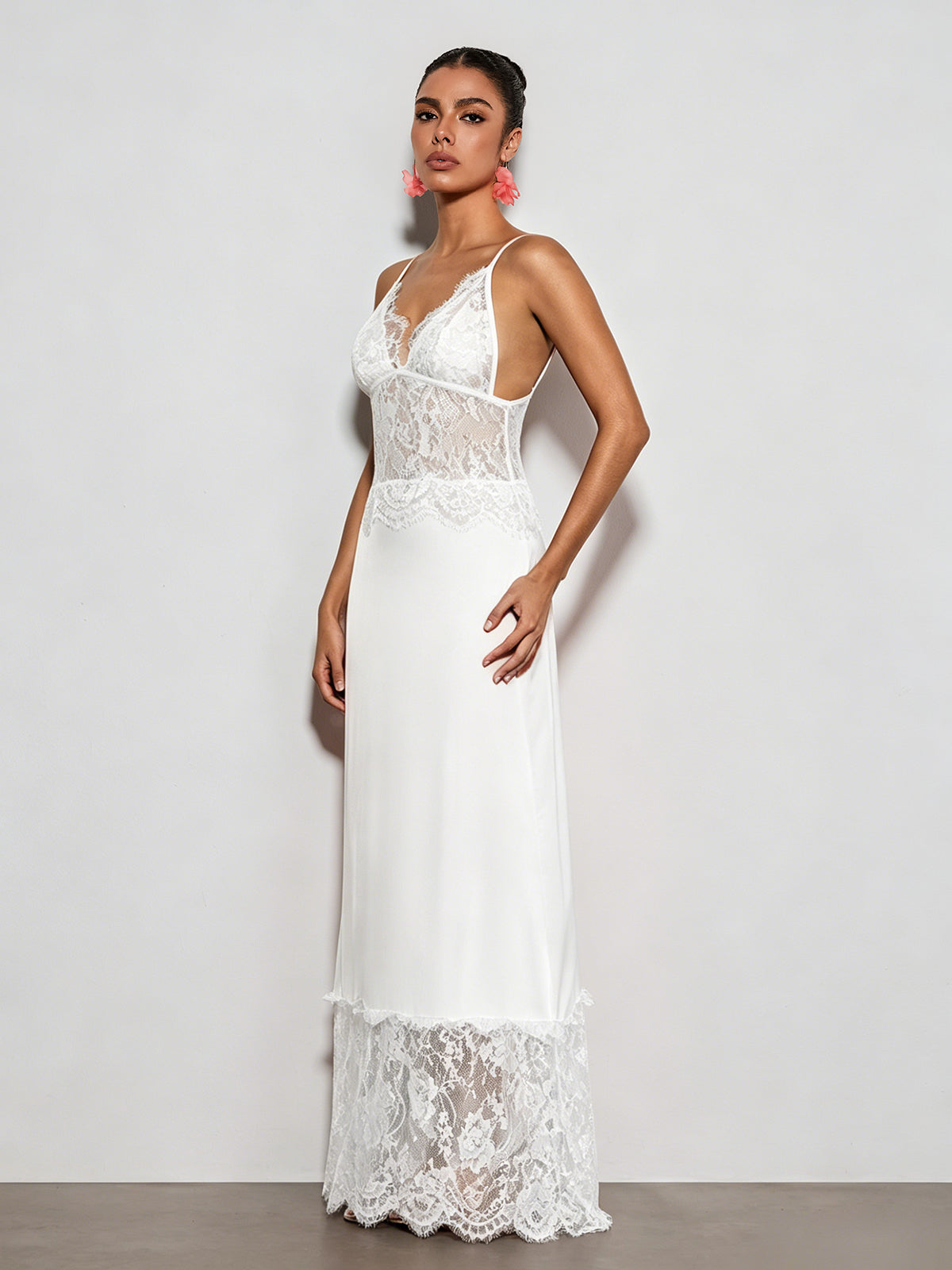 Erastes Spaghetti Lace Maxi Dress In White