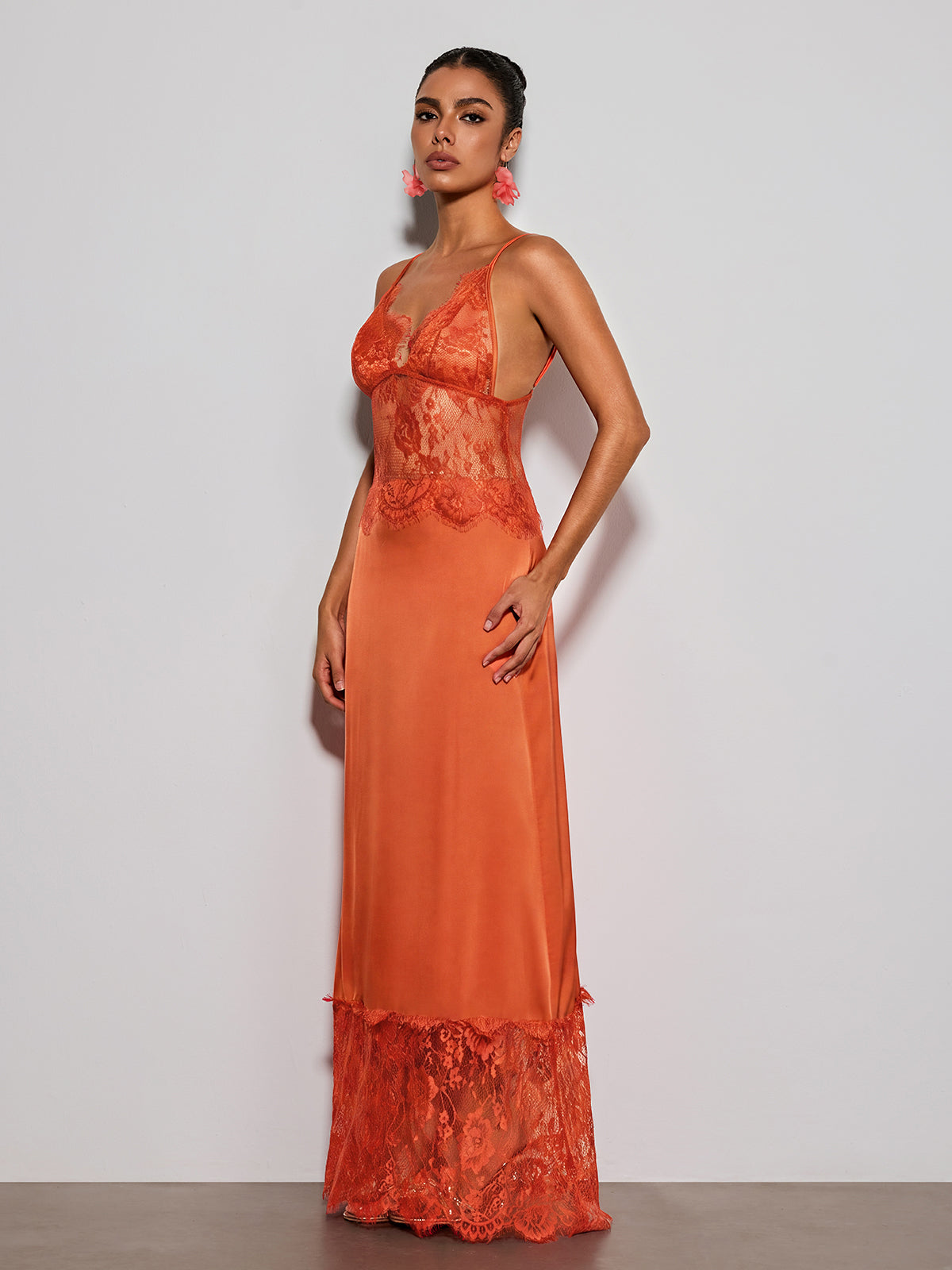 Erastes Spaghetti Lace Maxi Dress In Orange