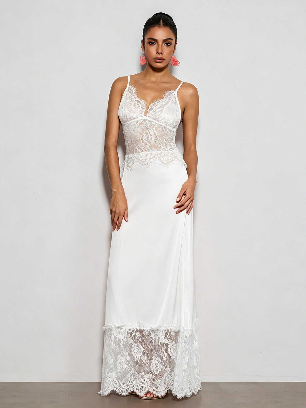 Erastes Spaghetti Lace Maxi Dress In White