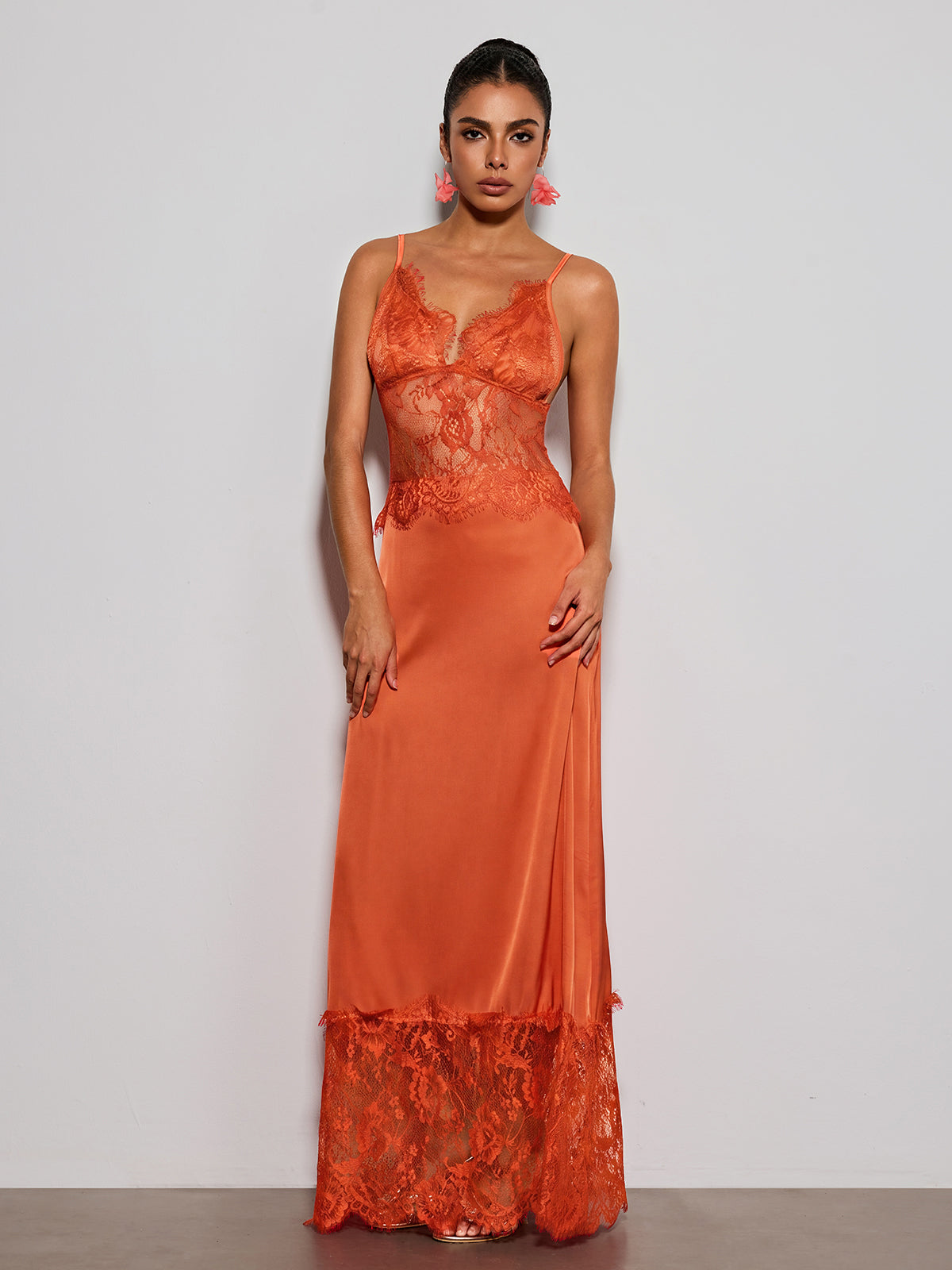 Erastes Spaghetti Lace Maxi Dress In Orange
