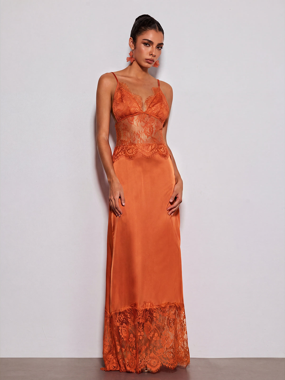 Erastes Spaghetti Lace Maxi Dress In Orange