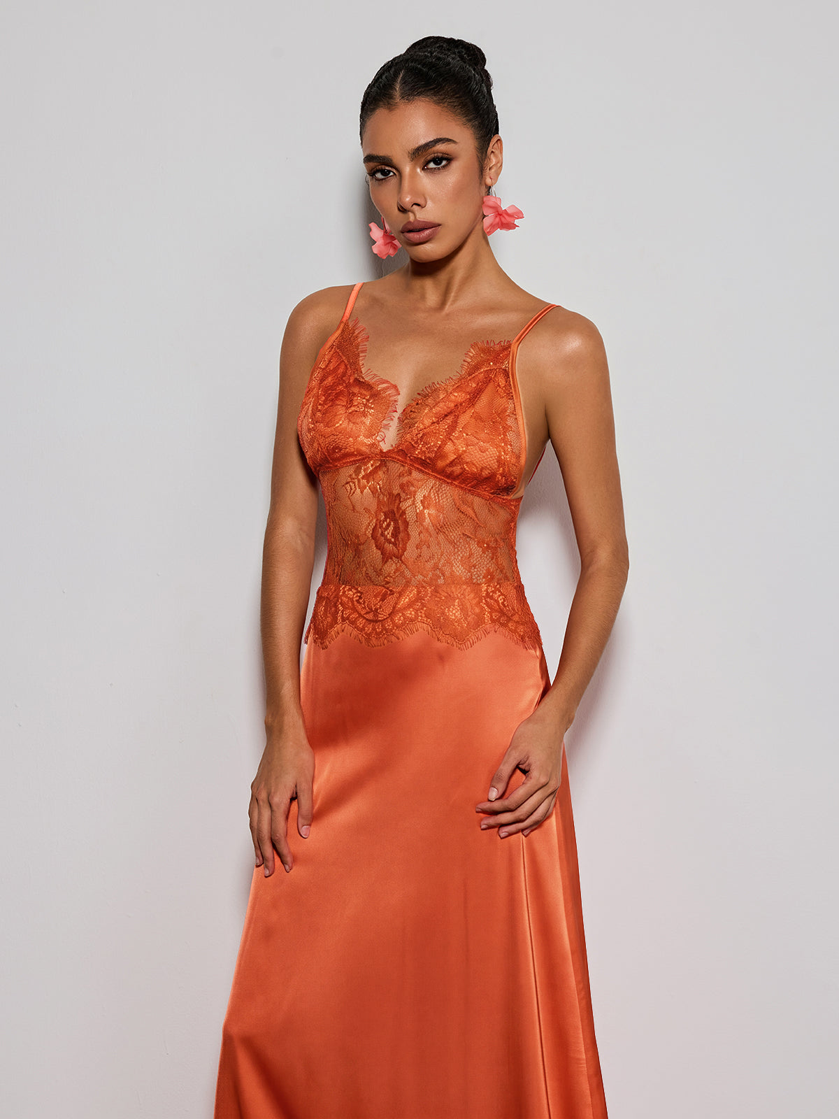 Erastes Spaghetti Lace Maxi Dress In Orange