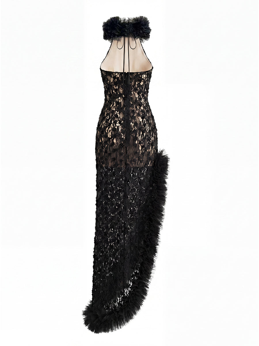 Almund Asymmetric Cutout Lace Maxi Dress