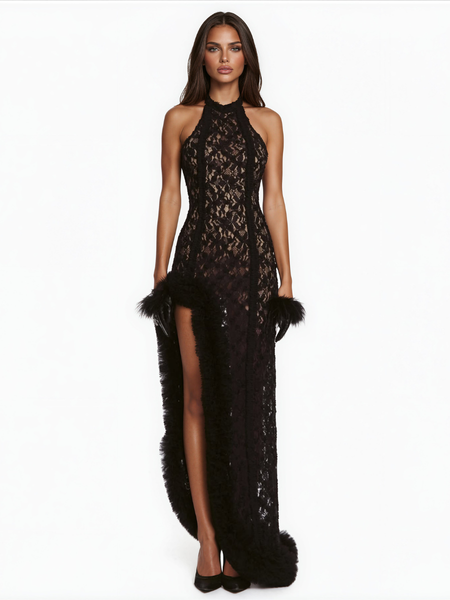 Almund Asymmetric Cutout Lace Maxi Dress