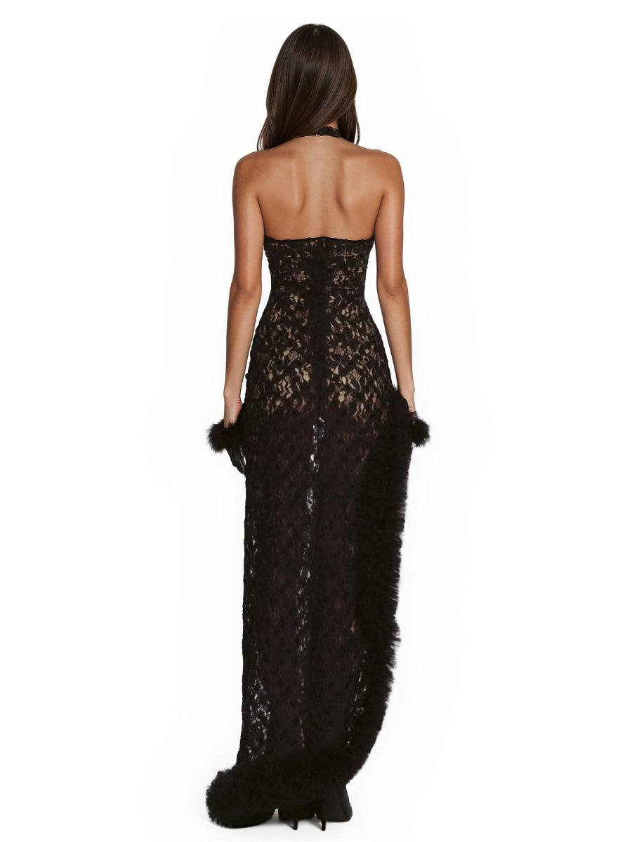 Almund Asymmetric Cutout Lace Maxi Dress