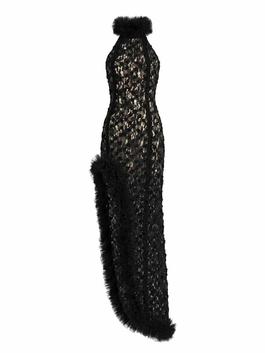 Almund Asymmetric Cutout Lace Maxi Dress
