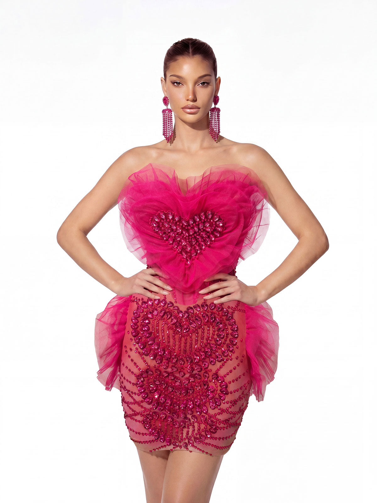 Alvona Strapless Heart Crystal Mini Dress
