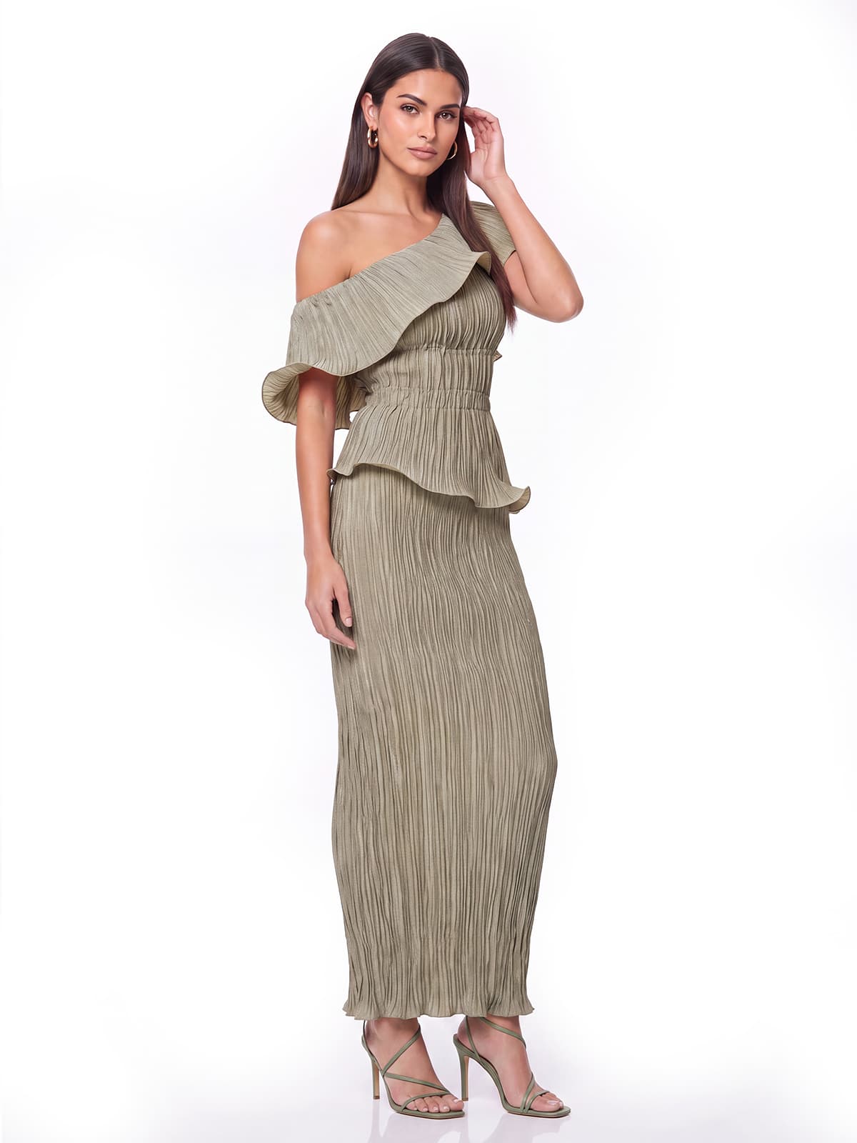 Arvexo One Shoulder Ruffle Maxi Dress