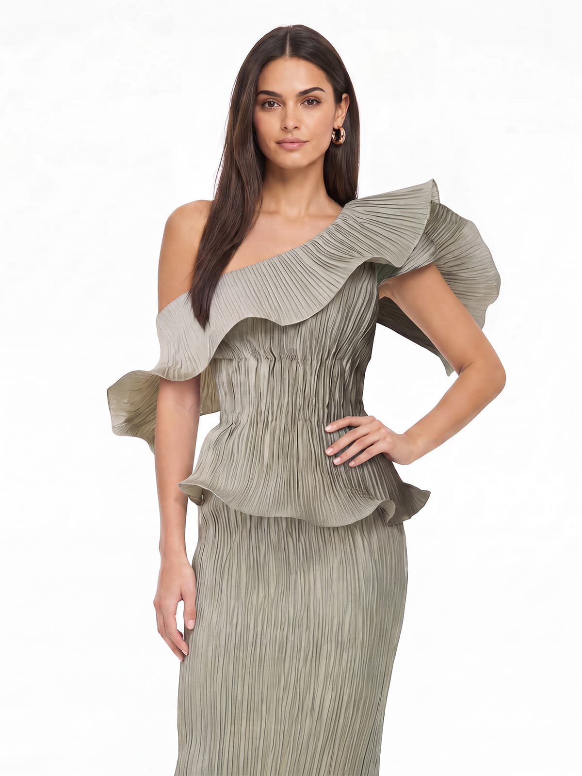 Arvexo One Shoulder Ruffle Maxi Dress