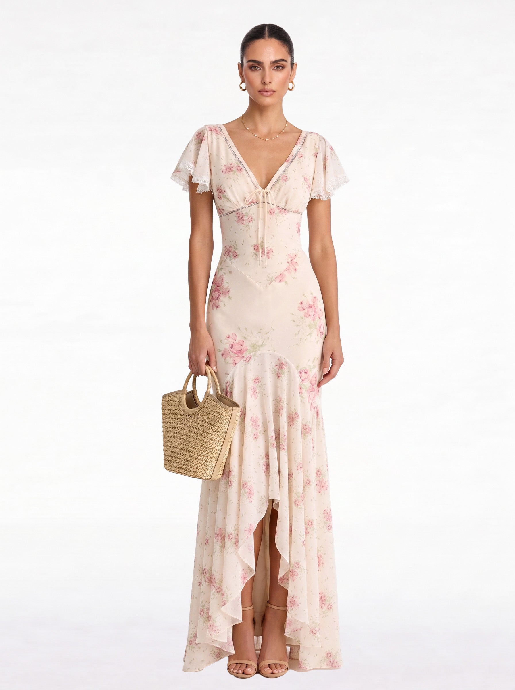 Ashgar Puff Sleeve Floral Maxi Dress