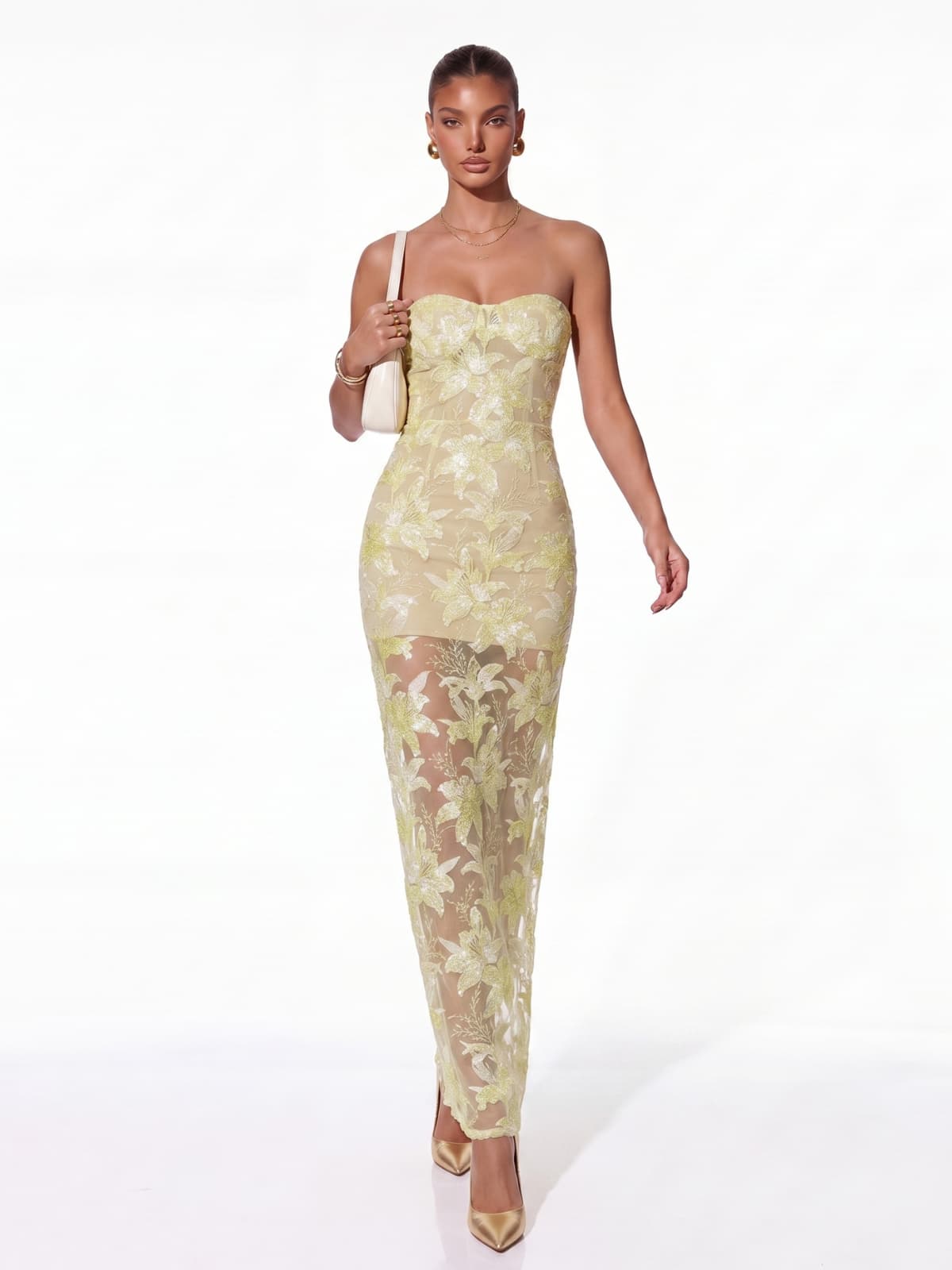 Ashhelm Strapless Embroidered Maxi Dress