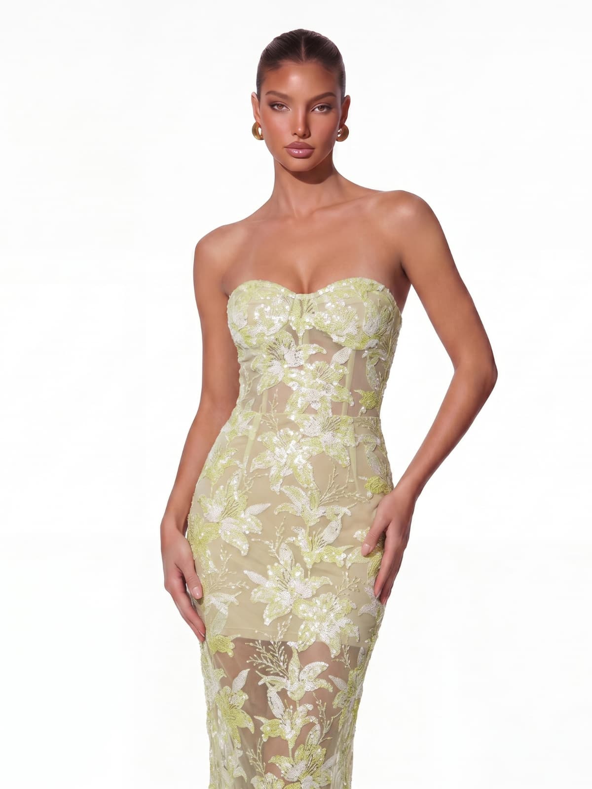 Ashhelm Strapless Embroidered Maxi Dress