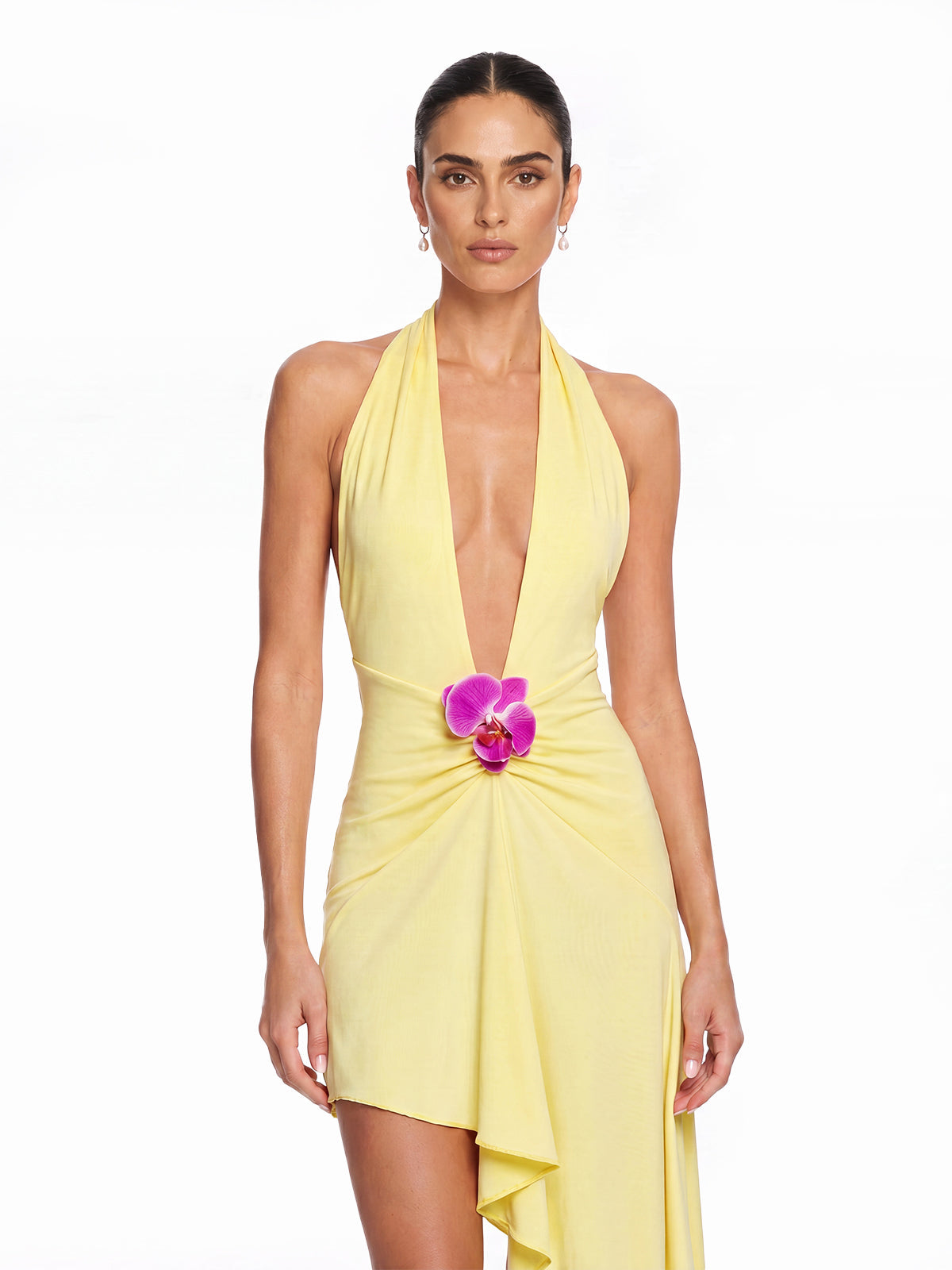 Ashwick Plunge Neck Flower Mini Dress