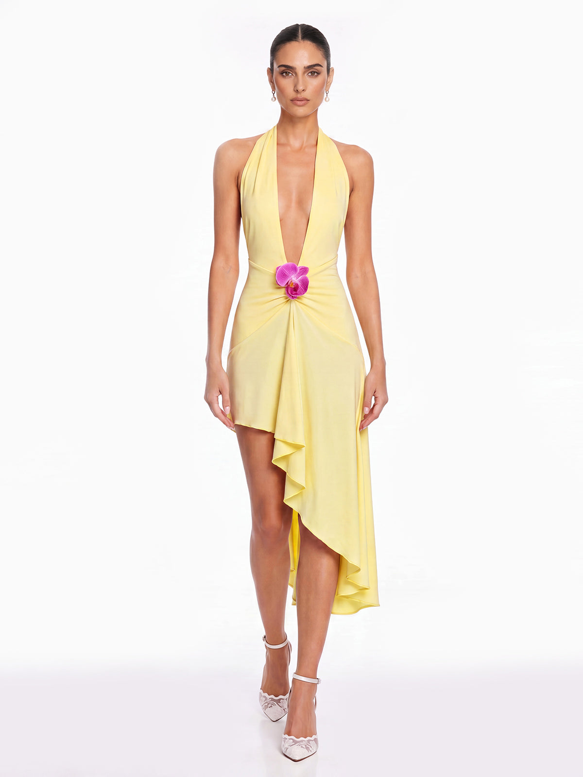 Ashwick Plunge Neck Flower Mini Dress