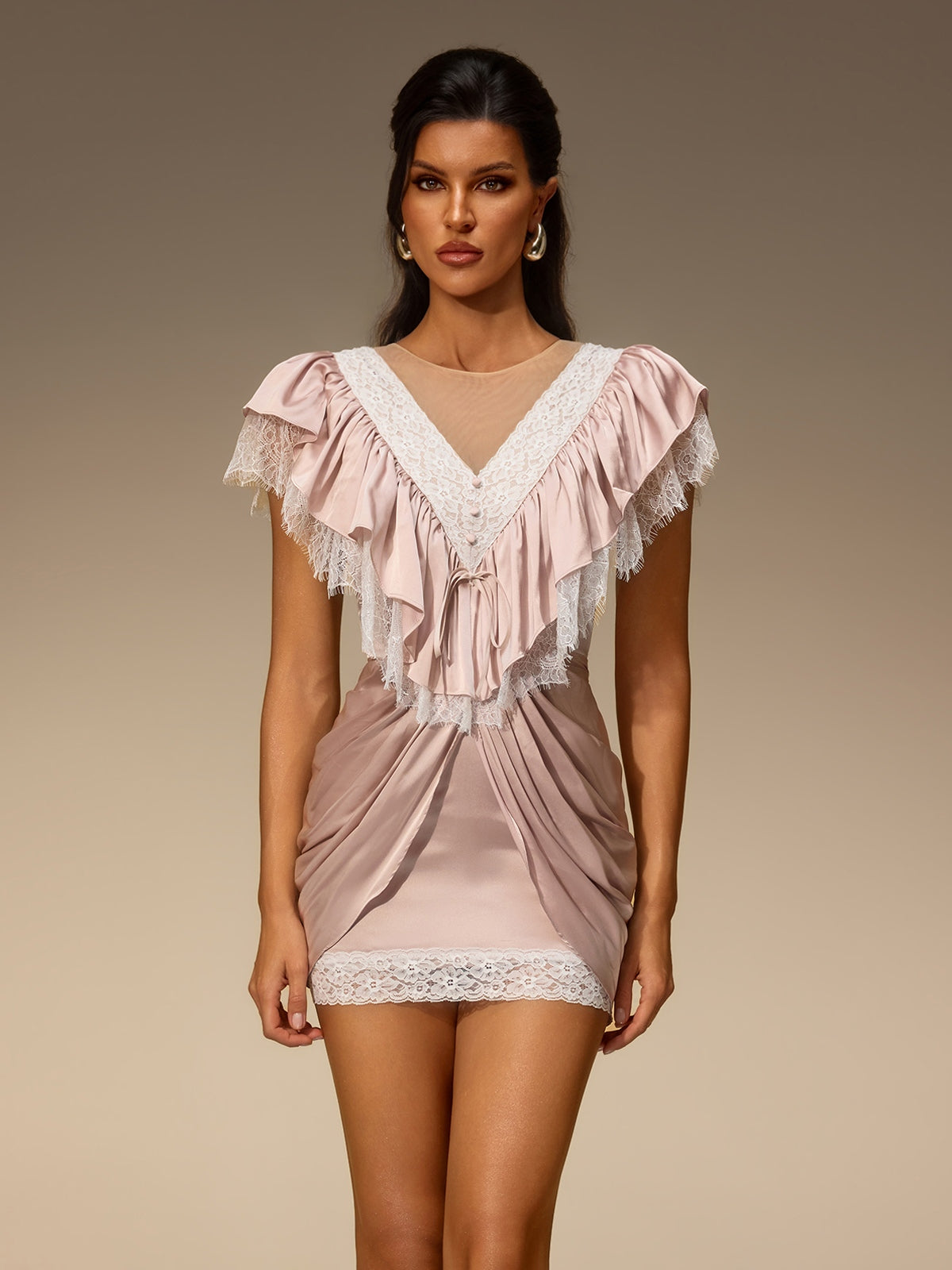 Aurven Lace Ruched Mini Dress
