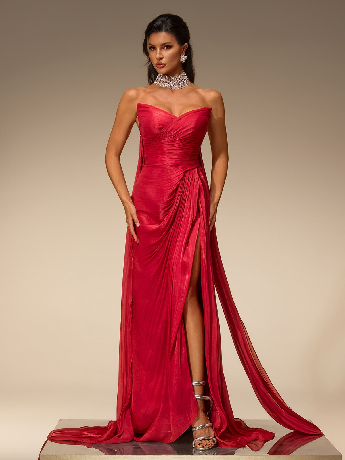 Avelis Strapless Split Ruched Maxi Dress