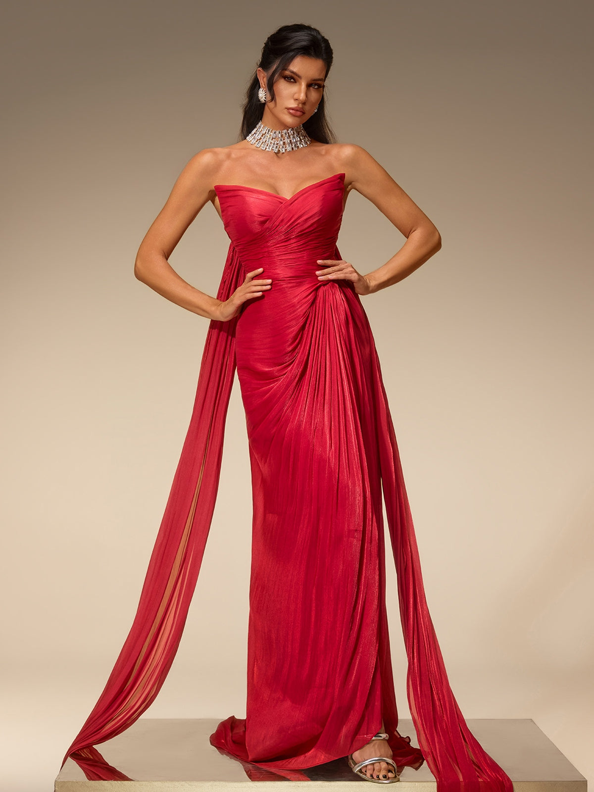 Avelis Strapless Split Ruched Maxi Dress