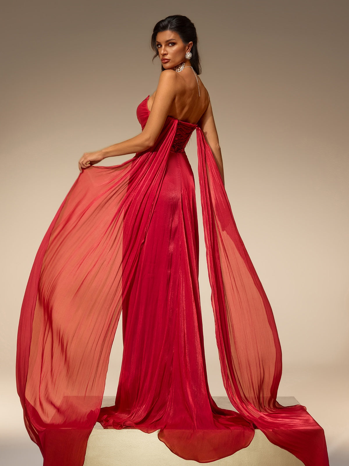 Avelis Strapless Split Ruched Maxi Dress