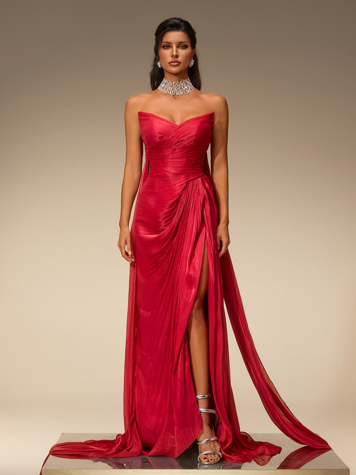Avelis Strapless Split Ruched Maxi Dress