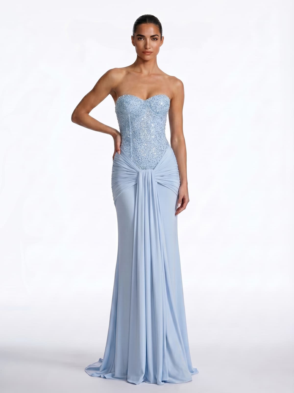Belric Strapless Scarf Rhinestone Maxi Dress