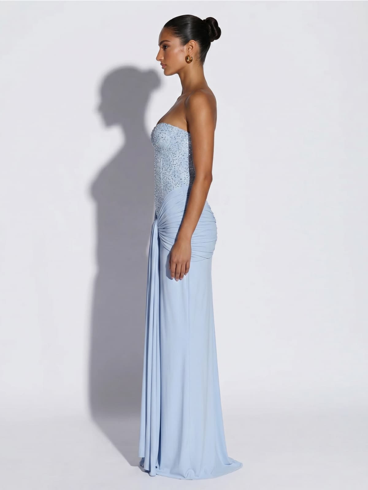 Belric Strapless Scarf Rhinestone Maxi Dress