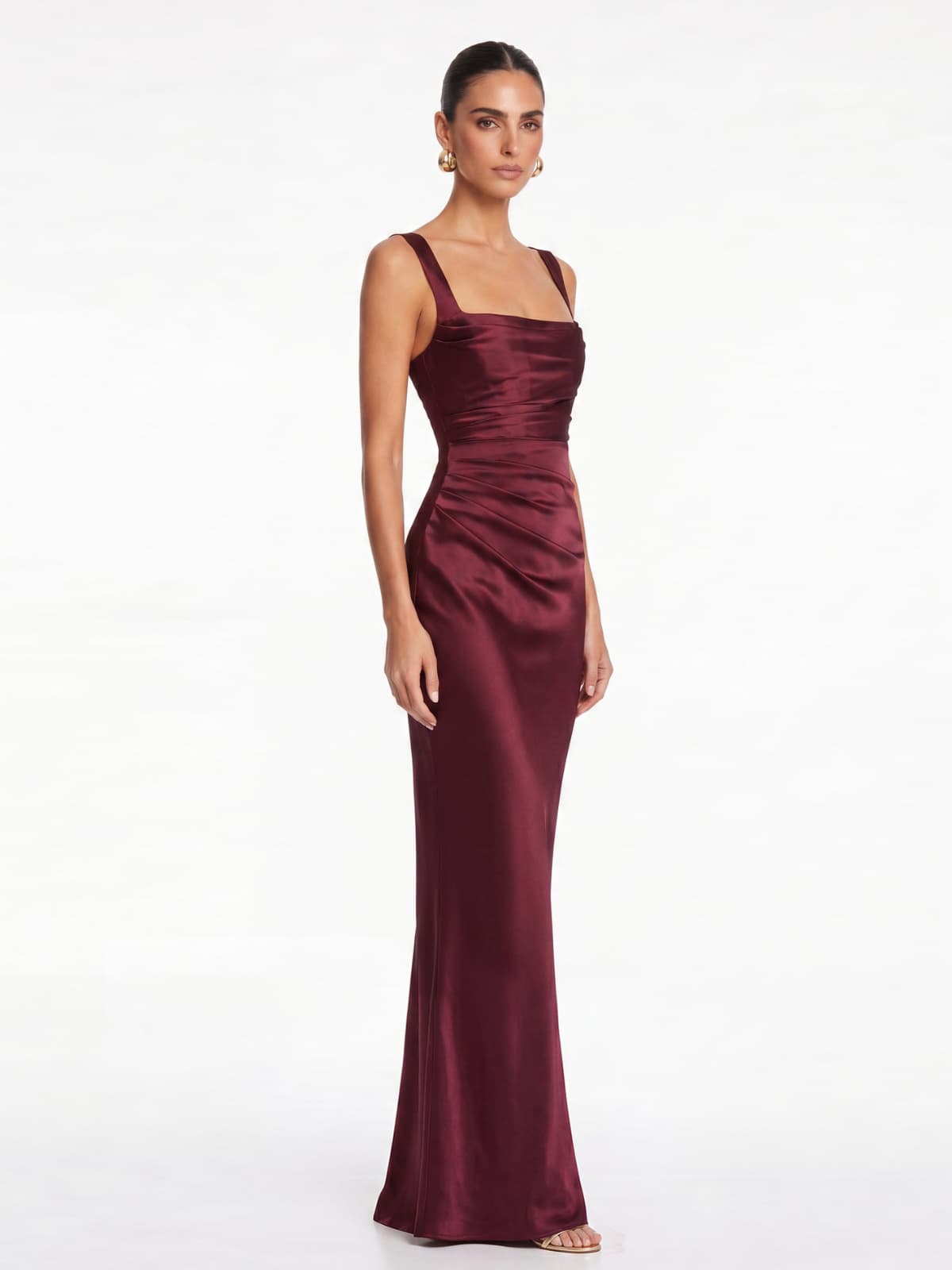 Berwick Lace Up Satin Maxi Dress In Cherry Lacquer