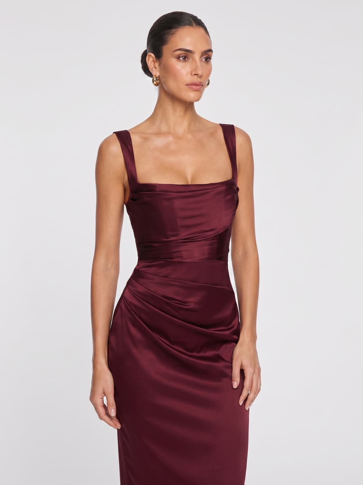 Berwick Lace Up Satin Maxi Dress In Cherry Lacquer