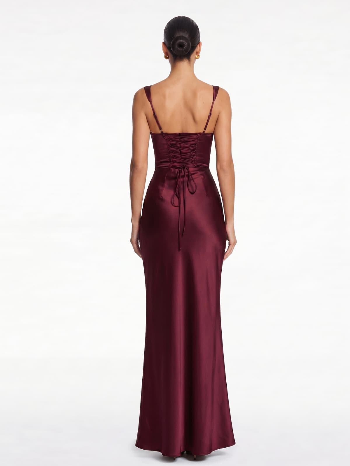 Berwick Lace Up Satin Maxi Dress In Cherry Lacquer