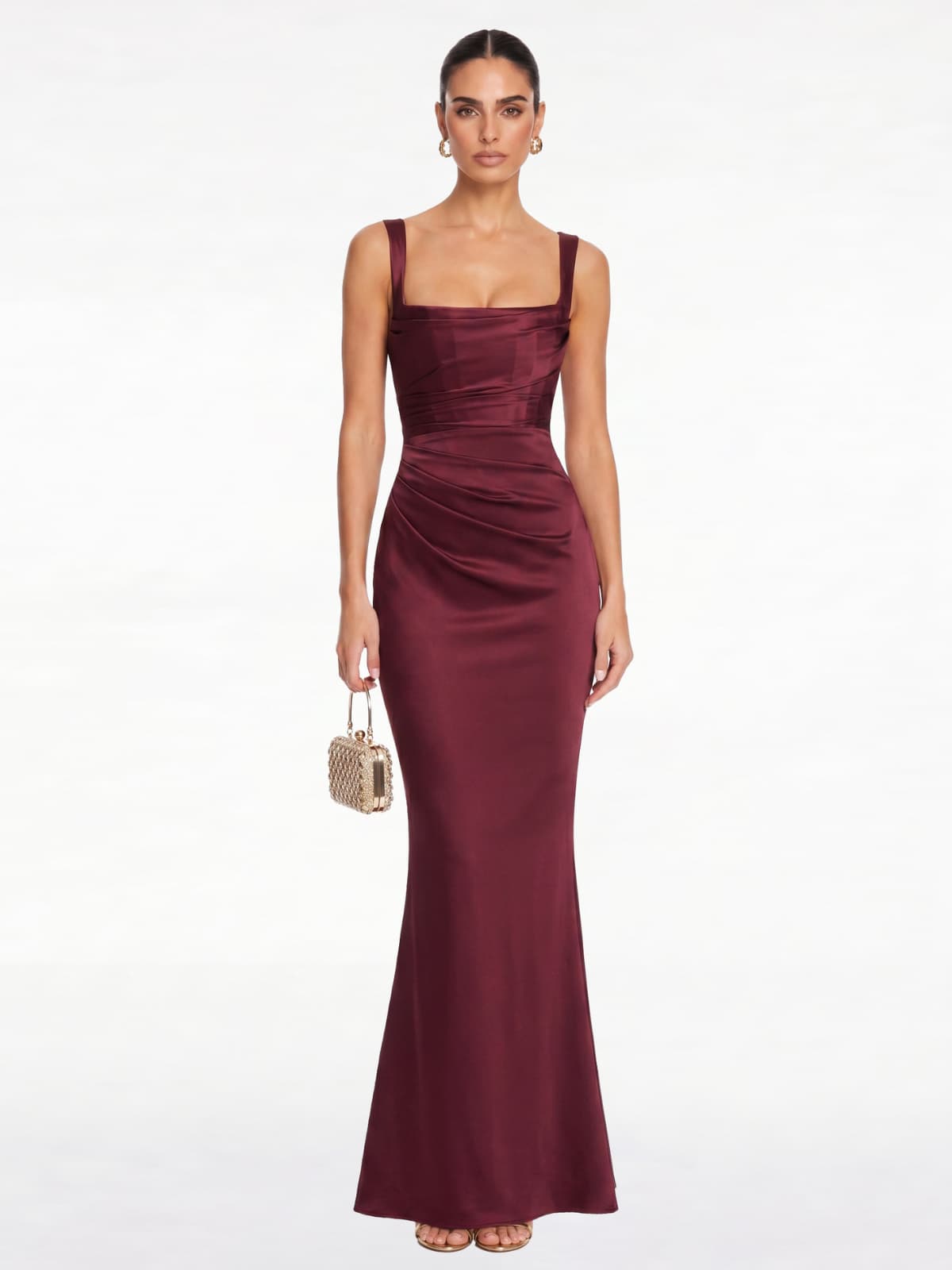 Berwick Lace Up Satin Maxi Dress In Cherry Lacquer