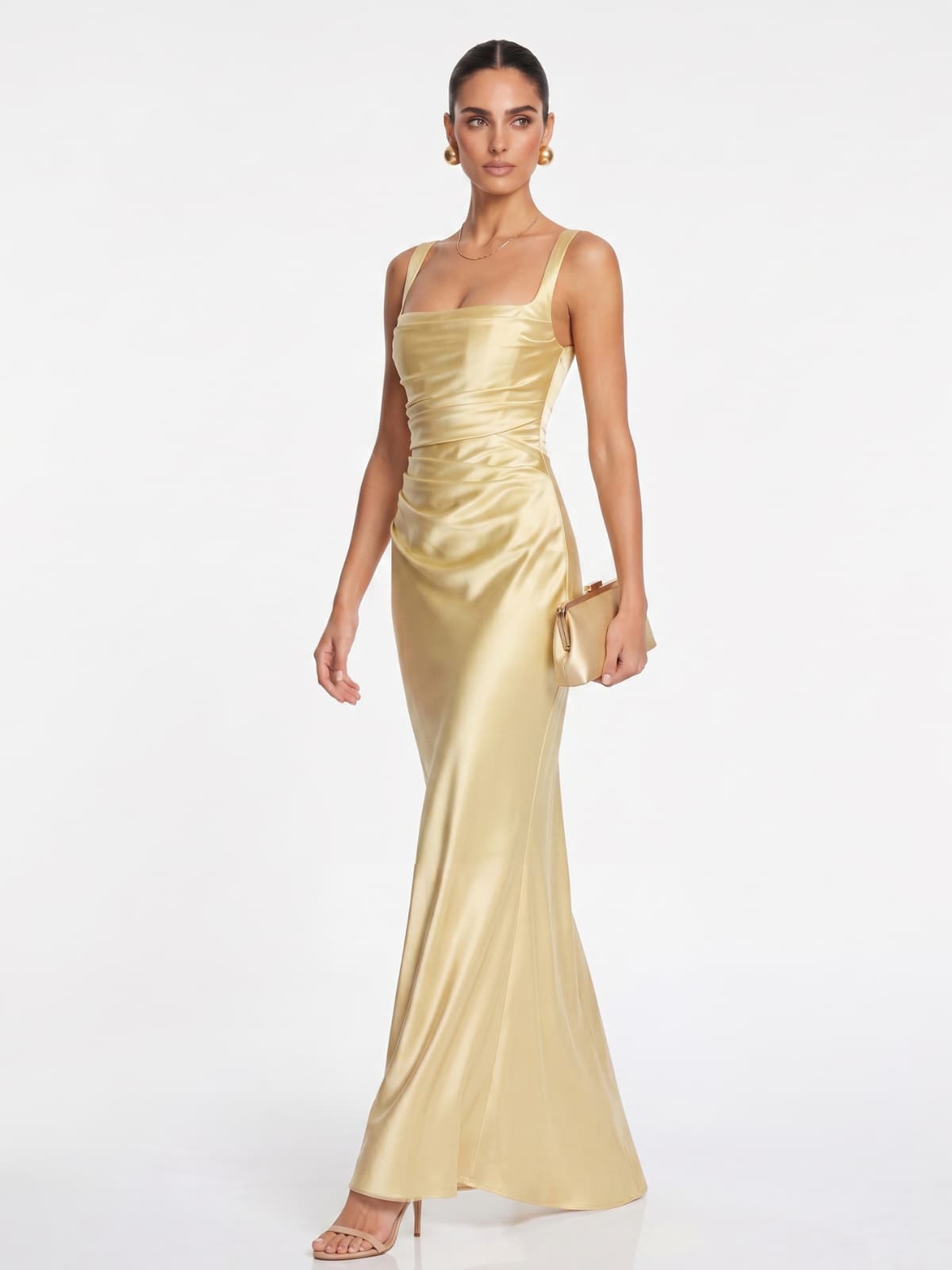 Berwick Lace Up Satin Maxi Dress In Lemon