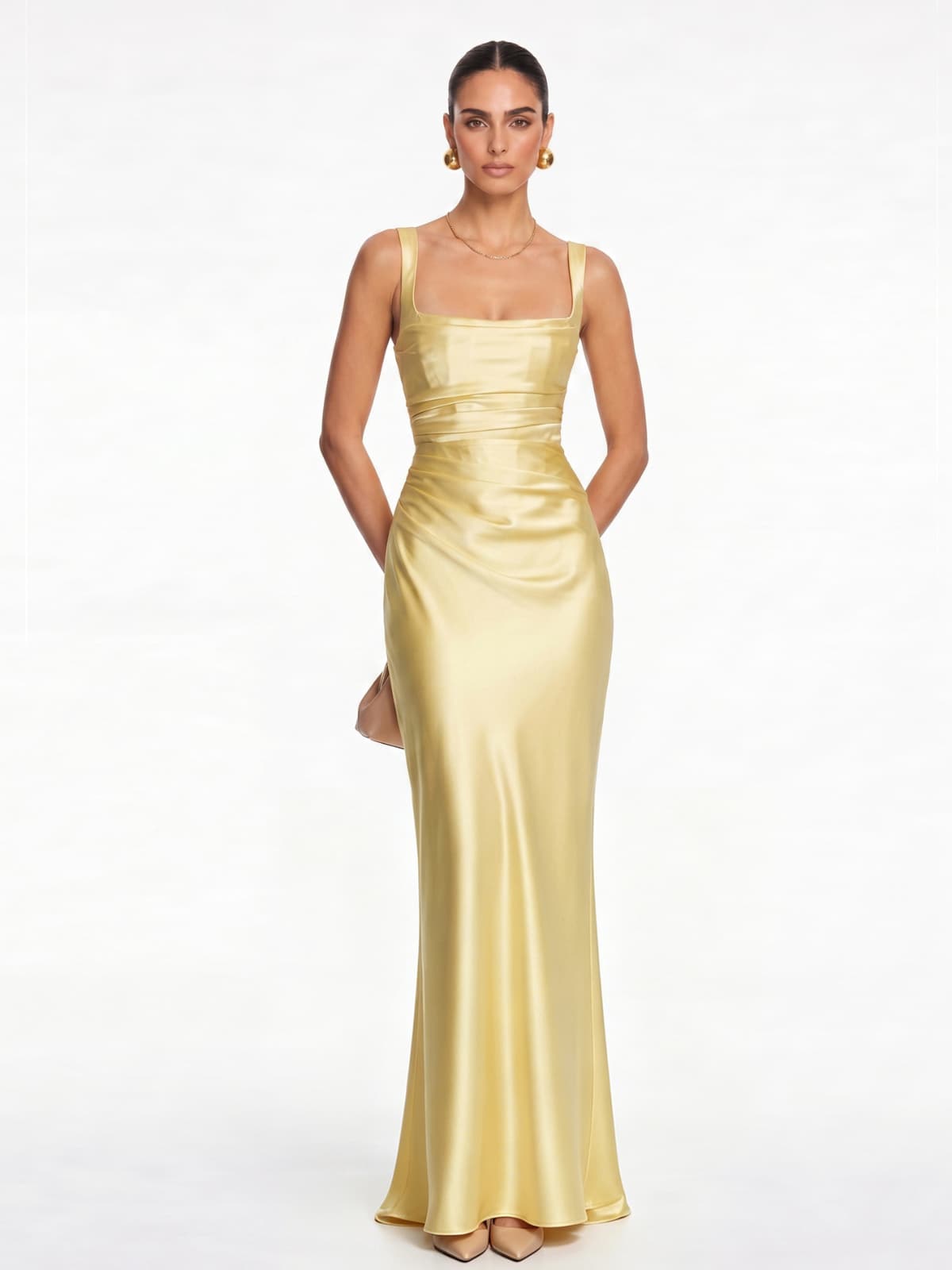 Berwick Lace Up Satin Maxi Dress In Lemon