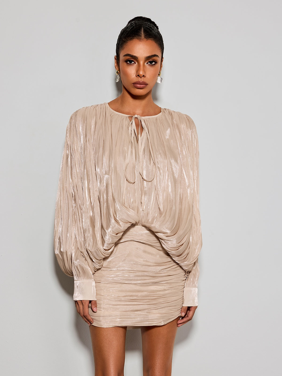 Borven Balloon Sleeve Ruched Mini Dress