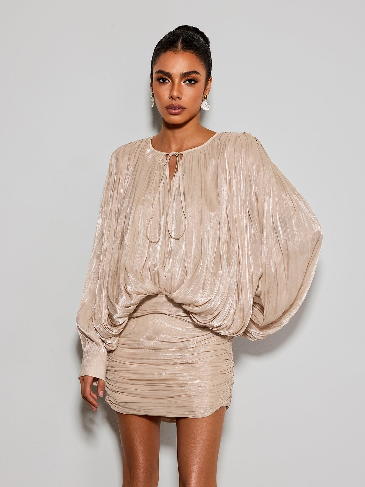 Borven Balloon Sleeve Ruched Mini Dress