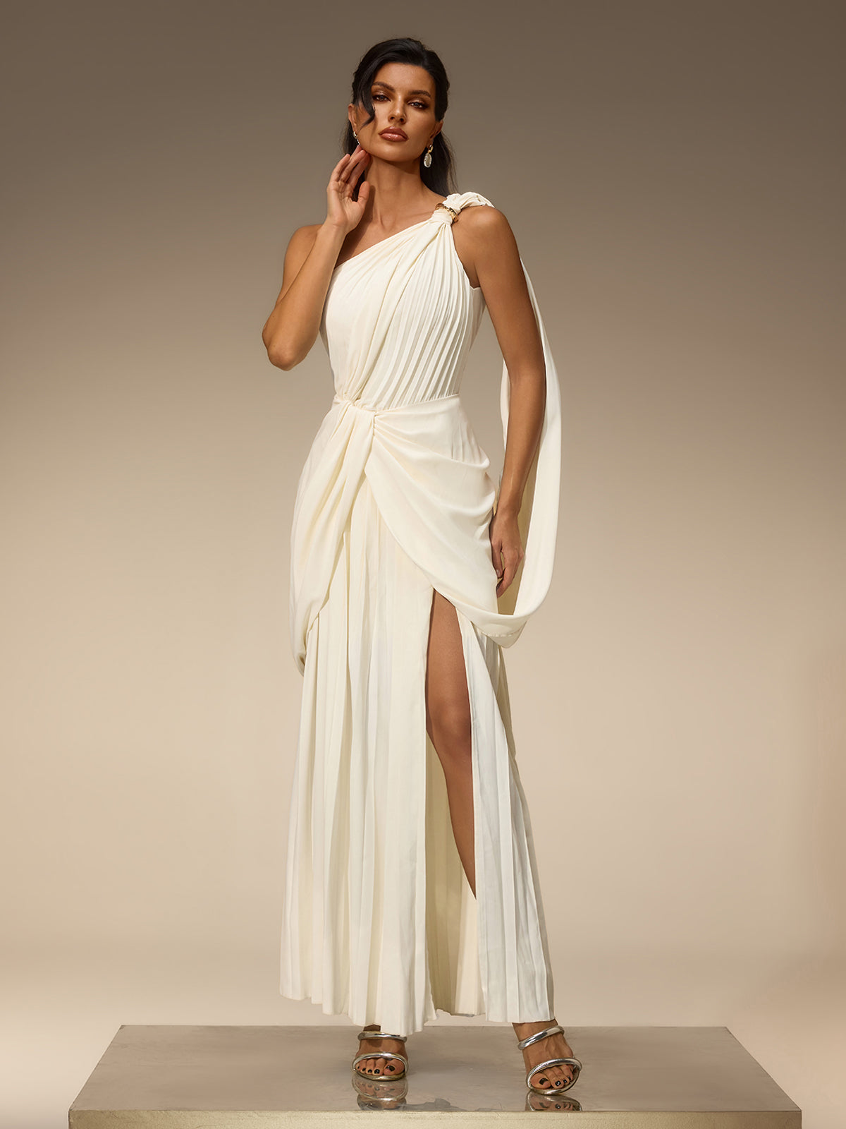 Branwen One Shoulder Ruched Split Maxi Dress