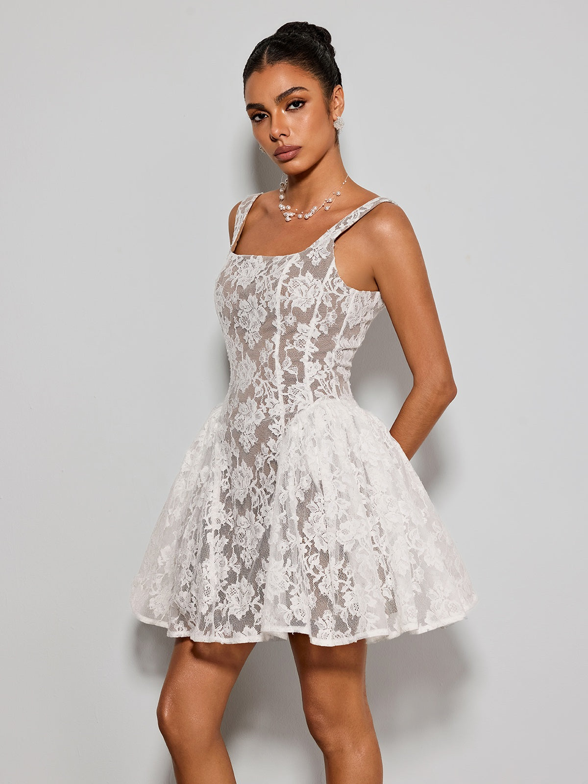 Brendorel Sleeveless Lace Floral Mini Dress