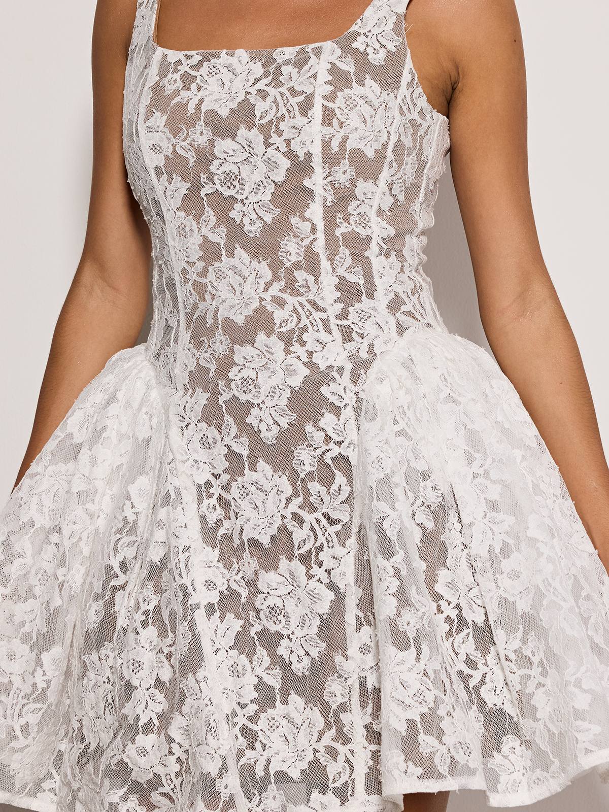 Brendorel Sleeveless Lace Floral Mini Dress