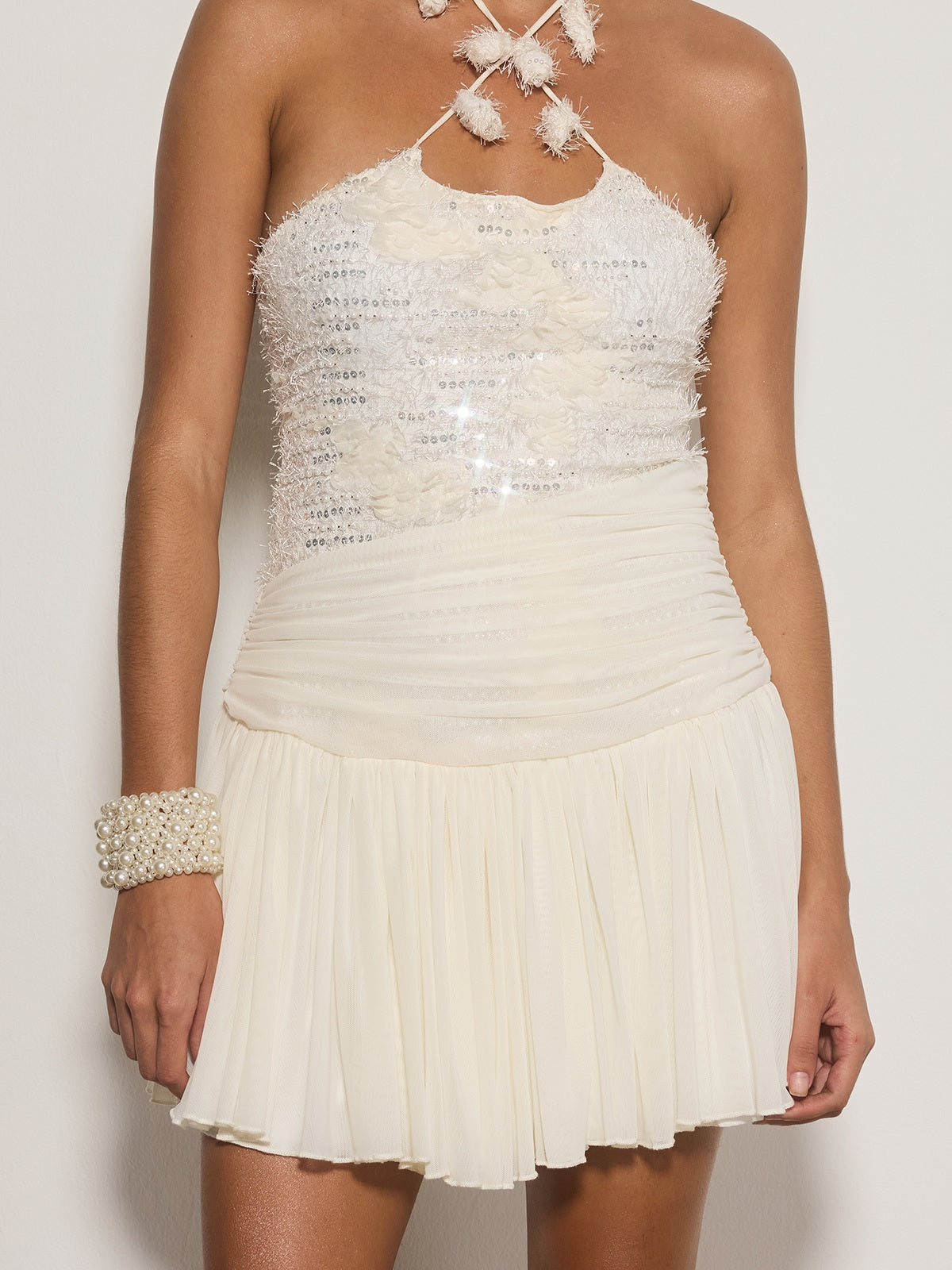 Brenvo Halterneck Sequin Ruched Mini Dress