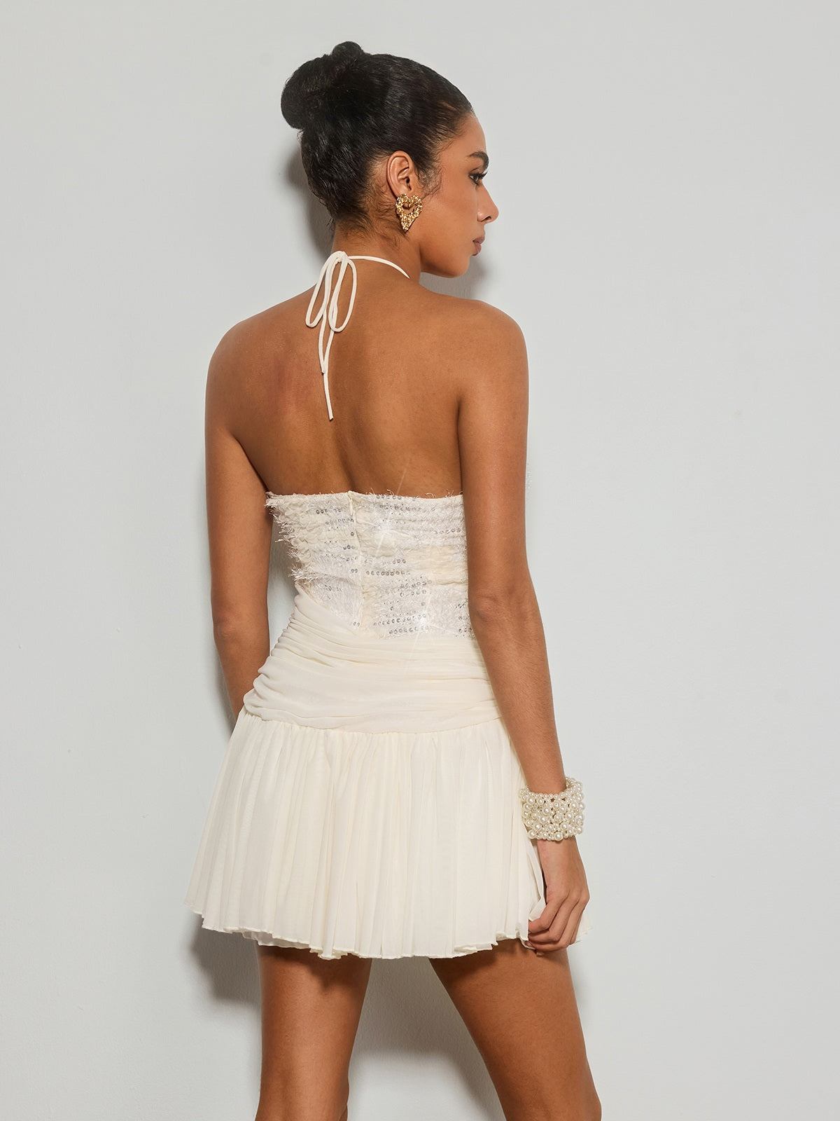Brenvo Halterneck Sequin Ruched Mini Dress