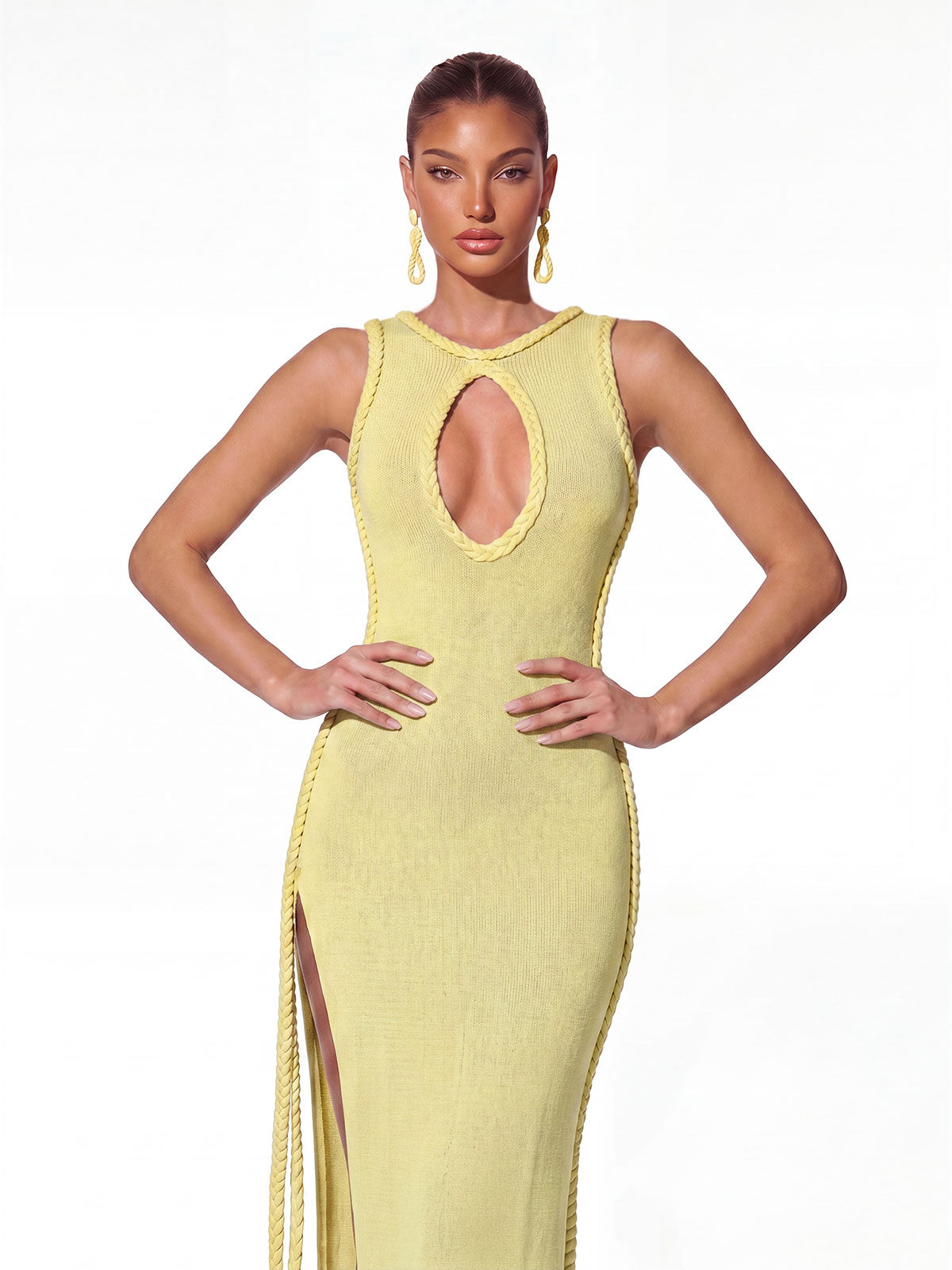 Brione Cutout Split Maxi Dress In Yellow