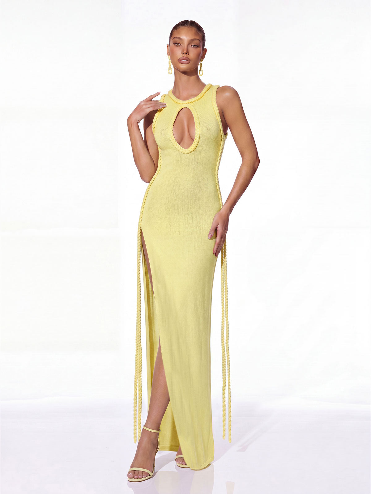 Brione Cutout Split Maxi Dress In Yellow
