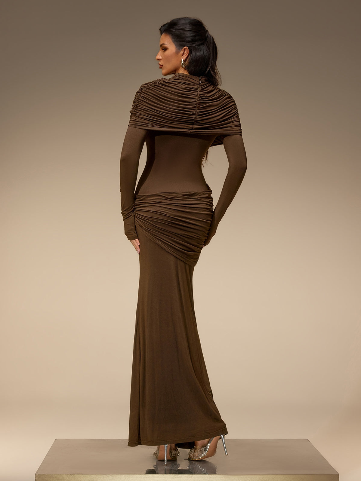 Cavero Cape Ruched Maxi Dress