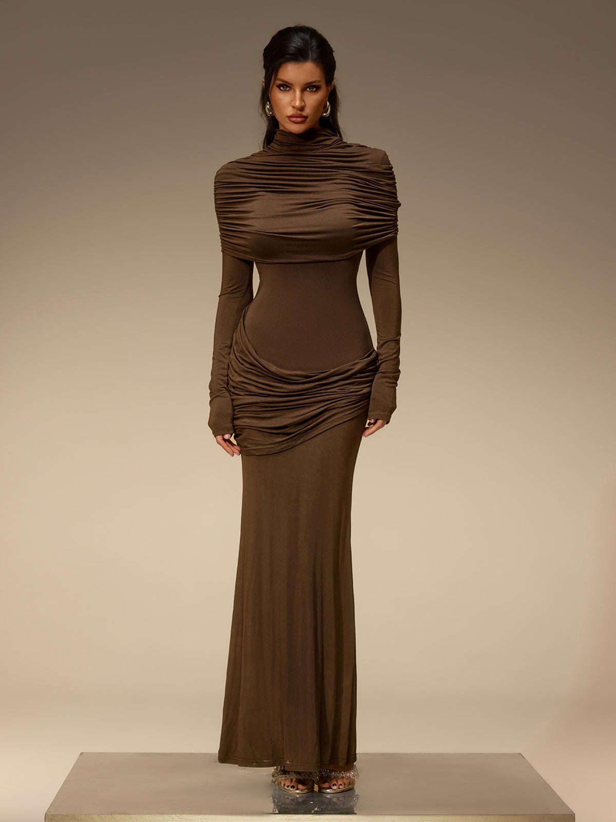 Cavero Cape Ruched Maxi Dress
