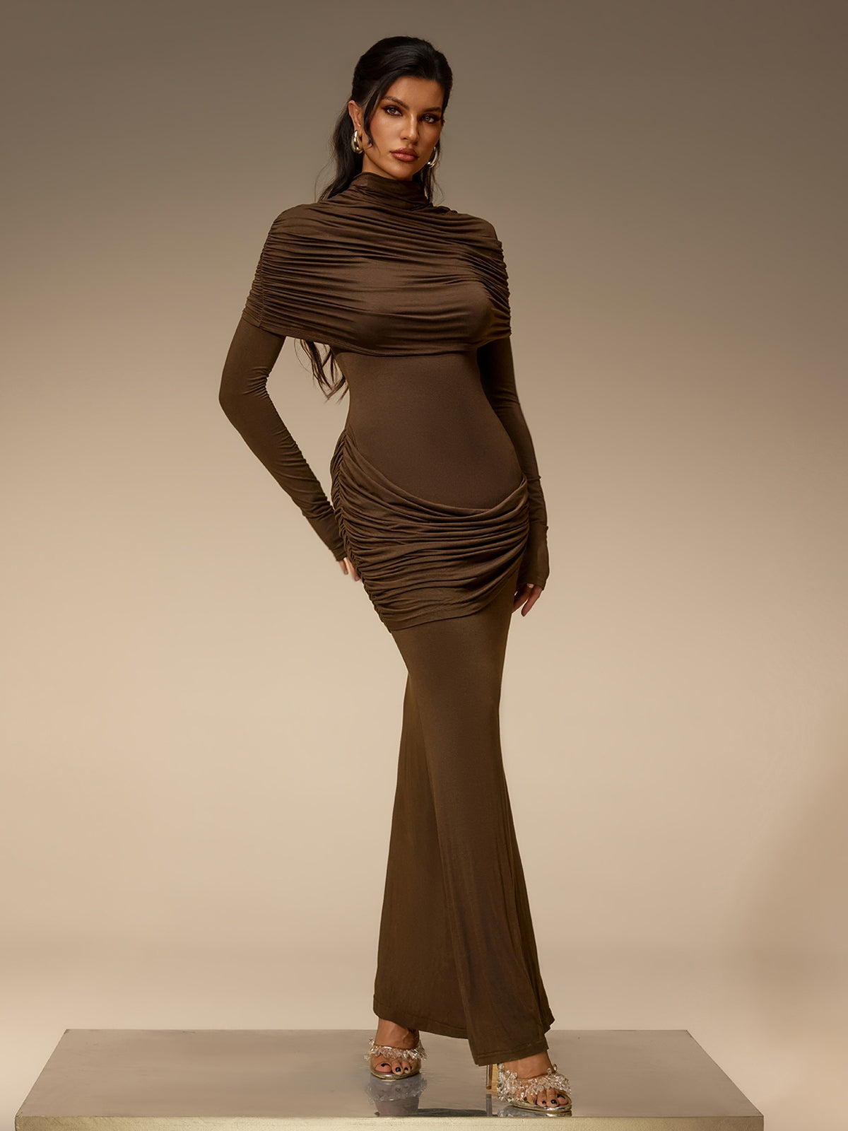 Cavero Cape Ruched Maxi Dress