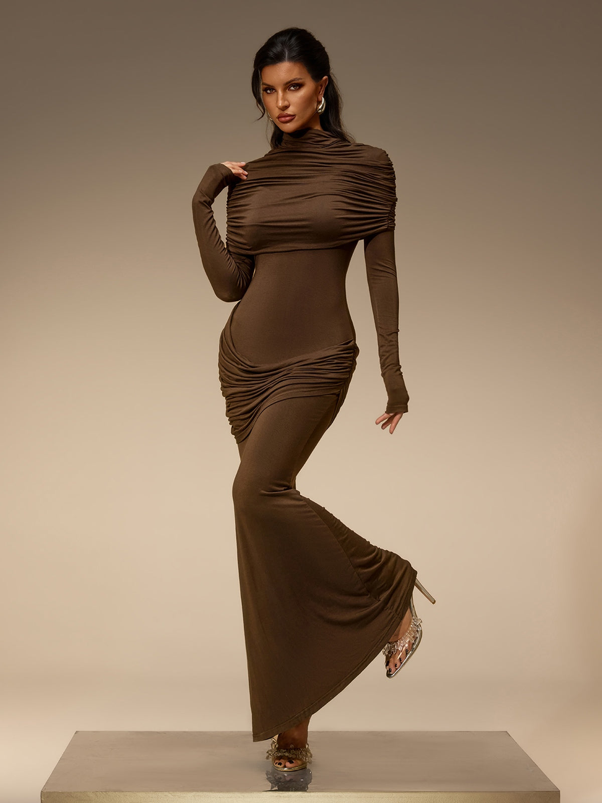 Cavero Cape Ruched Maxi Dress