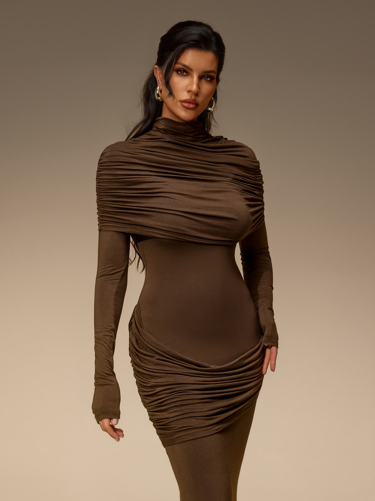 Cavero Cape Ruched Maxi Dress