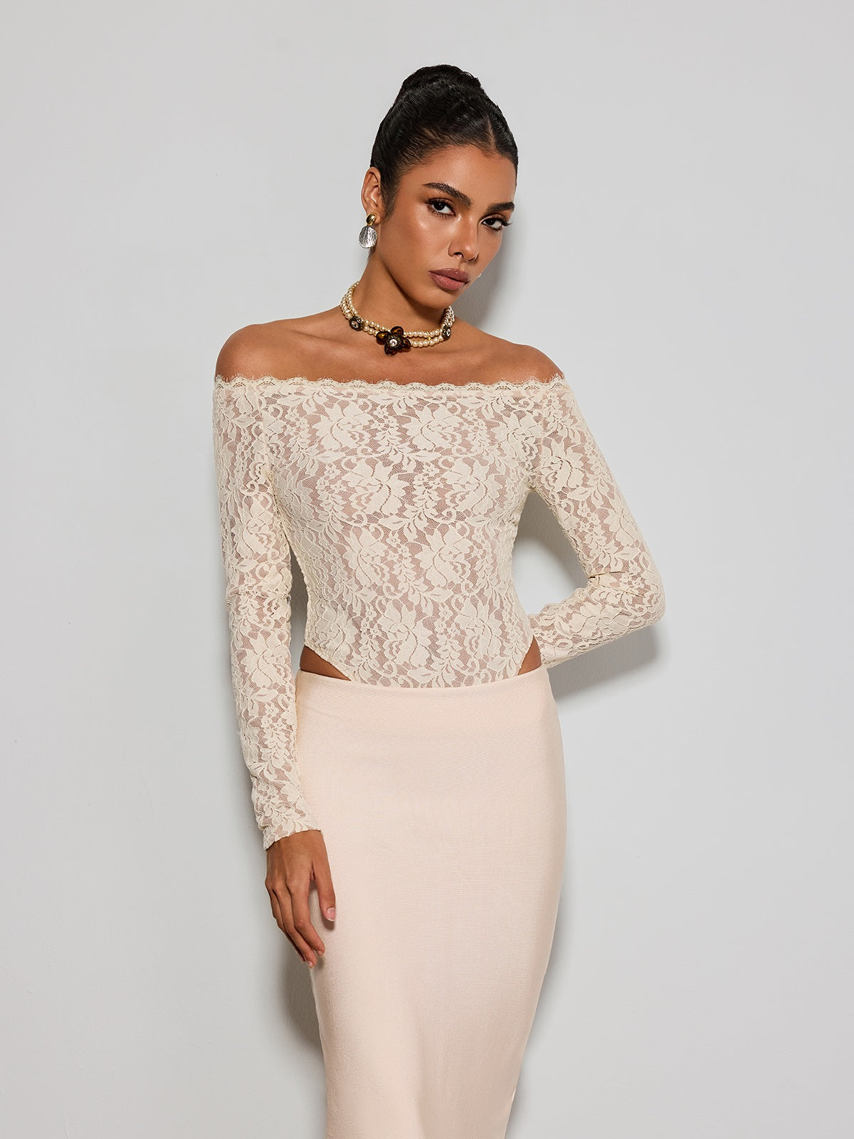Caylen Off Shoulder Lace Bodysuit