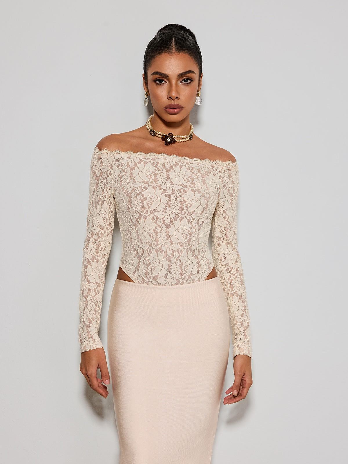 Caylen Off Shoulder Lace Bodysuit