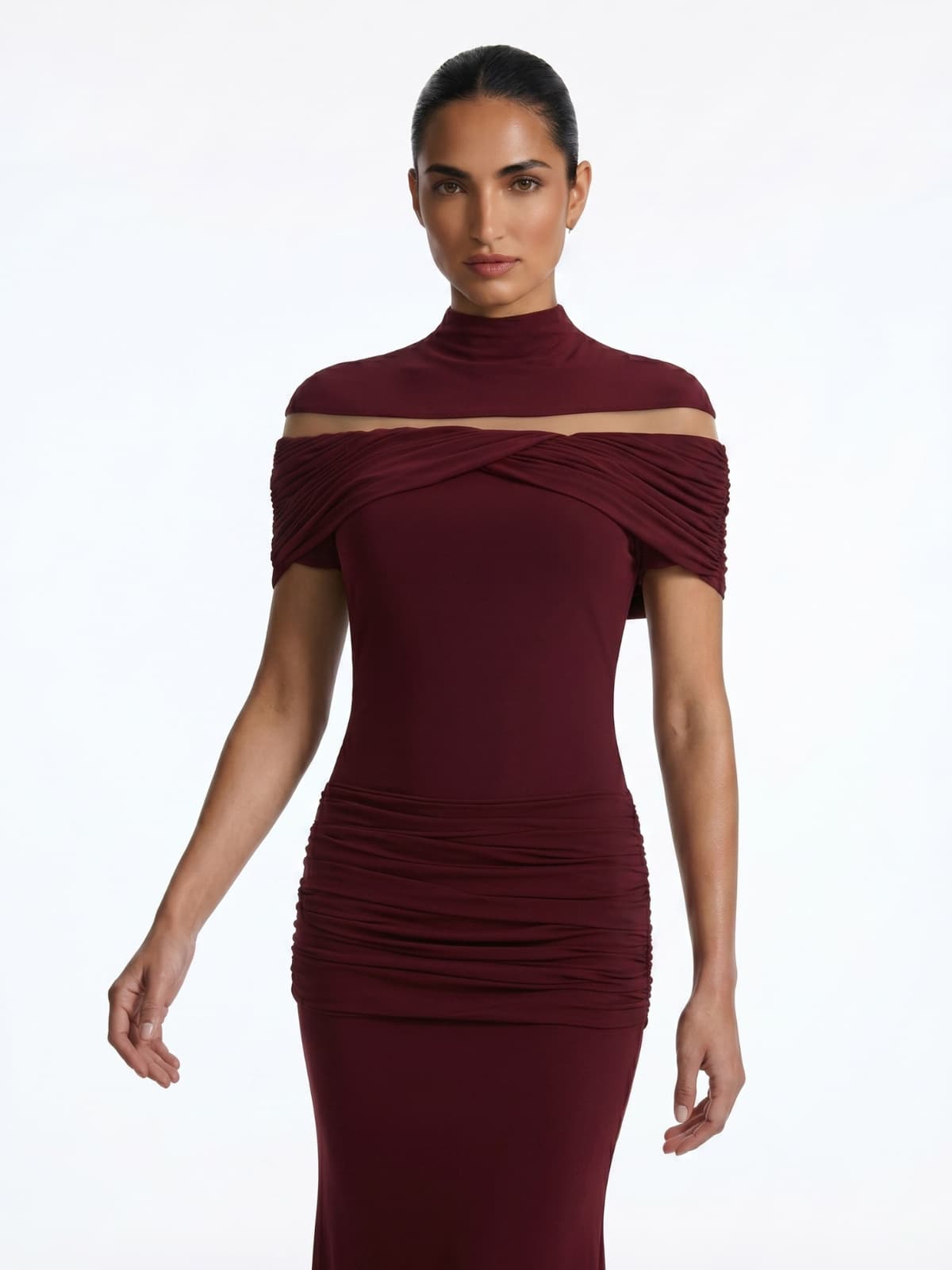 Celsor Cape Ruched Maxi Dress
